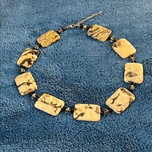 Organic Cream and Black Necklace with Textured Beads